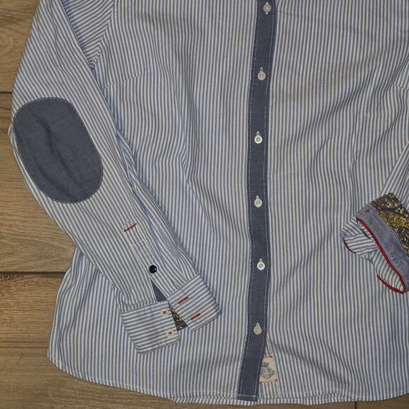 Tommy Hilfiger Men’s XL Striped Button Shirt Paisley Collar Cuffs Elbow Patch - Picture 2 of 7